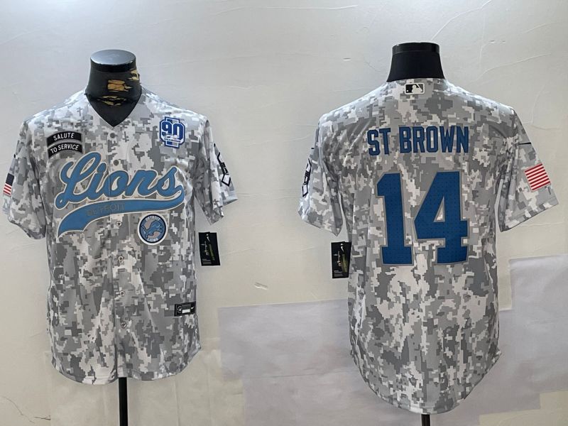 Men Detroit Lions #14 St Brown Nike Arctic Camo 2024 Salute to Service Limited NFL Jersey style 6